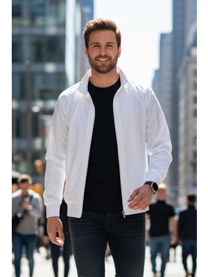 Remsa Erkek Düz Feremuarlı Mevsimlik Ceket %100 Polyester Casual Stil Normal Kalıp Beyaz REU-9114