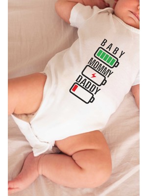 F17 Ajans Baby Mommy Daddy Baskılı Kısa Kollu Çıtçıtlı %100 Pamuk Bebek Zıbın Body