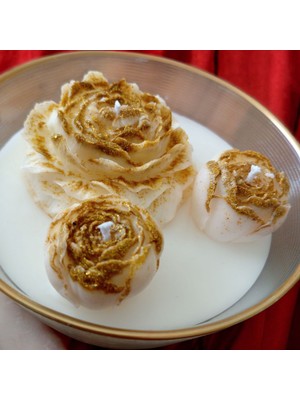 Celestia Dekoratif Yaldızlı Şakayık Gül Kase Mum