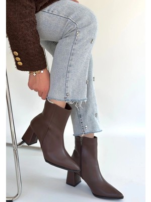 Mesga Butik Oter Kahverengi Cilt Topuklu Bot