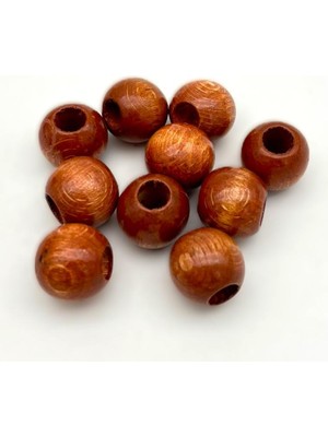Angel Çanta Aksesuar 14 mm Ahşap Yuvarlak Boncuk Taba Renk 10 Adet