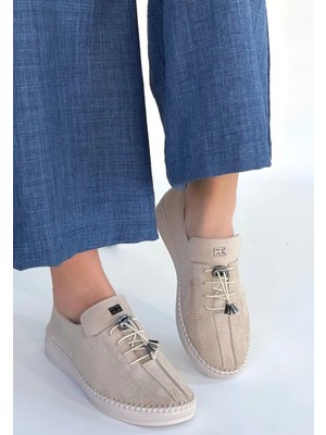 Mesga Butik Warte Bej Süet Bağcıklı Spor Ayakkabı