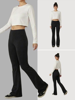 lessisor.co Kadın Ispanyol Paça Kalın Penye Yüksek Bel Siyah Tayt