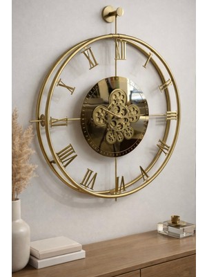 MetaQuartz Aksesuar Dönence Gold Roma Rakamlı , Modern Dekoratif Metal Duvar Saati