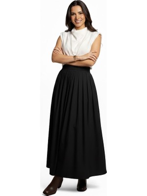 Salome Butik Kadın Piliseli Maxi Boy Poplin Etek