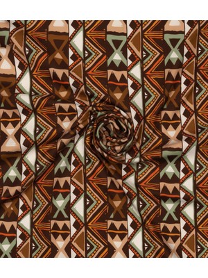Podyum Baskı Kahve Rengi Etnik Desenli Dijital Baskılı Döşemelik Koltuk Kumaşı, Kırlent, Minder Kaplama Kumaşı 100X140