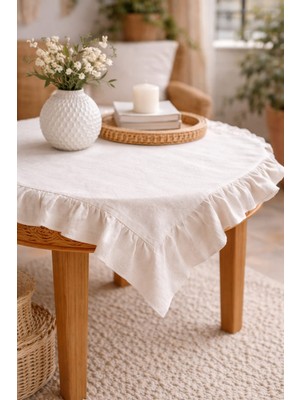 Dede Ev Tekstil Fırfırlı Keten 80X80 Fiskos Runner Bohem Masa Örtüsü
