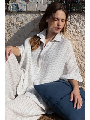 Jojomia Larin Çizgili Kısa Kollu Kadın Gömlek
