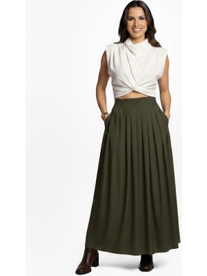 Salome Butik Kadın Piliseli Maxi Boy Poplin Etek