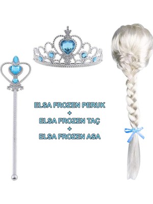 Magicool Örgülü Karlar Ülkesi Frozen Elsa Peruğu Tacı ve Sopası Çocuk Boy