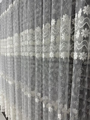 Brode Tül Perde  1/3  Pileli Tüm Odalara Uygun Gül Desenli Hoş Görünümlu