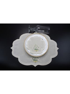 Nakışkonsept Papatya Desen Nakış Işlemeli 6 Kişilik 18 Parça Parça Amerikan Servis Takımı