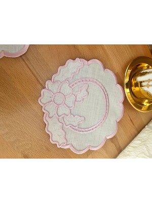 Nakışkonsept Çiçek Desen  Kenarlı Kokteyl Peçete 6 Adet