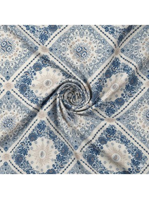 Podyum Baskı Mavi Etnik Desenli Dijital Baskılı Döşemelik Koltuk Kumaşı, Kırlent, Minder Kaplama Kumaşı 100X140