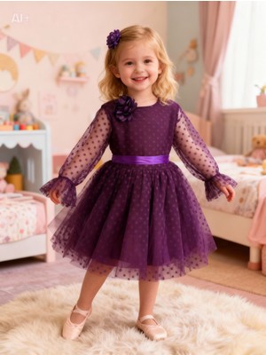 Lunas Tekstil Tokalı Puantyeli Kabarık Tüllü Elbise