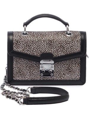 Tergan Siyah Hakiki Deri Leopar Kadın El Çantası - S24K1BC80265-U3N