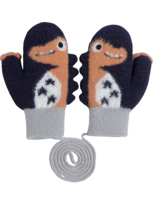Petityu Sıcacık Tutan Içi Kürklü Laci Turuncu Dino Tek Parmak Örme Eldiven