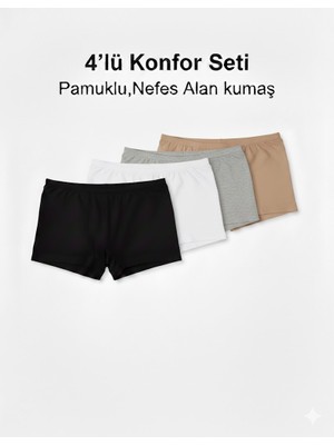 Woan Pamuklu 4’lü Bayan Boxer Konfor Seti | Nefes Alan, Yumuşak Dokulu Iç Giyim
