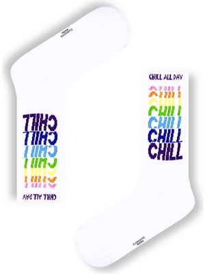 Carnaval Socks CHILL Yazılı Beyaz Tenis Çorap