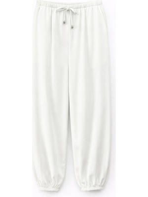 Mixray 4791 Kadın Pileli Jogger Pantolon Beyaz