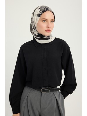 Schaless Özgür Fırçalar - Gri - Vierra Desenli Viskon Eşarp - 90X90 cm