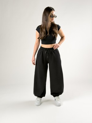 Cocopelli Bol Paça Siyah Kadın Baggy Pantolon COC2728