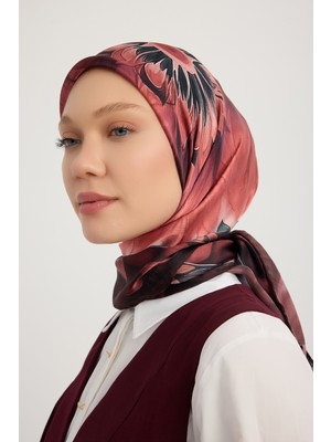 Schaless Güneş Çiçeği - Bordo - Aurora Desenli Janjan Eşarp - 90X90 cm