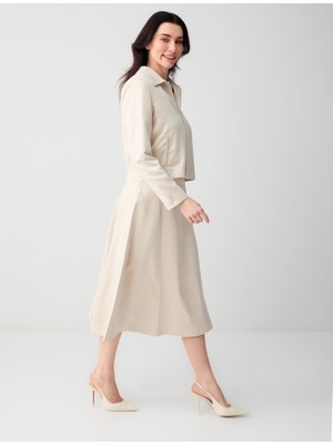 Jimmy Key Bej Rahat Kesim Normal Bel Beli Fermuarlı Midi Etek