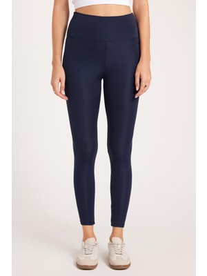 Tudors Kadın Slim Fit Dar Kesim Scuba Kumaş Beli Lastikli Lacivert Tayt