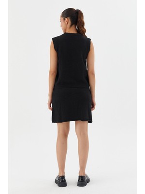 Shopping Shop Düğme Detaylı Yelek Etek Takım Sıyah