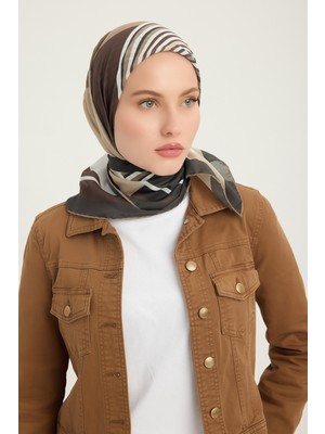 Schaless Gece ve Gündüz - Kahve - Efilia Desenli Eşarp - 90X90 cm