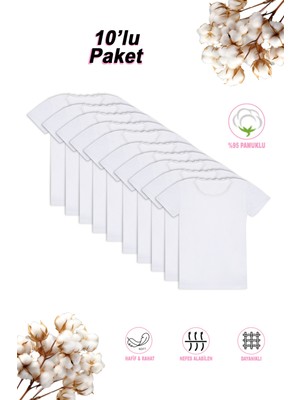 Özkan Underwear Özkan 42781 10'lu Paket Kız Çocuk %95 Pamuklu Süprem Yakası Dantel Detaylı Esnek Rahat Kısa Kollu Atlet Fanila Tişört