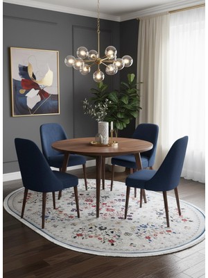 Brillant Bej Renk Çiçek Desenli Vintage Lateks Taban Halı