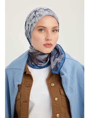 Schaless Sessiz Mevsimler - Lacivert - Efilia Desenli Eşarp - 90X90 cm