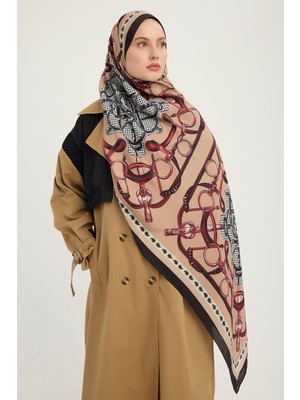 Schaless Süvarinin Arması - Bordo - Vierra Desenli Viskon Şal - 70X190 cm