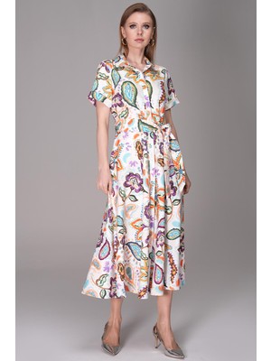 Journey Kısa Kollu-Polo Yaka, Desenli Elbise