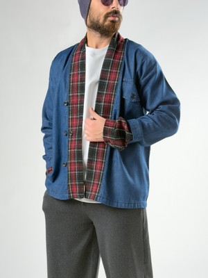 Cocopelli Tasarım Ekose Detaylı Kot Ceket COC2750