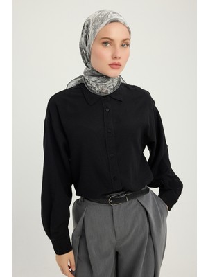 Schaless Çiçek Tahtı - Gri - Efilia Desenli Eşarp - 90X90 cm