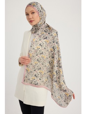 Schaless Etnik Bahar - Pudra - Aurora Desenli Janjan Şal - 70X190 cm