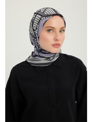 Schaless Süvarinin Arması - Lila - Vierra Desenli Viskon Eşarp - 90X90 cm