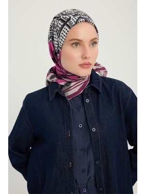 Schaless Süvarinin Arması - Fuşya - Vierra Desenli Viskon Eşarp - 90X90 cm