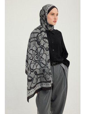 Schaless Süvarinin Arması - Siyah - Vierra Desenli Viskon Şal - 70X190 cm