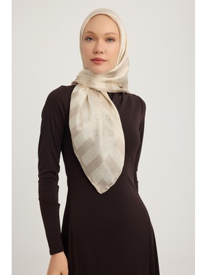 Schaless Ritmik Geometri - Bej - Aurora Desenli Janjan Eşarp - 90X90 cm