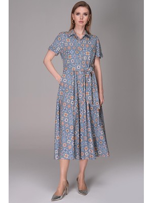 Journey Kısa Kollu-Polo Yaka, Desenli Elbise