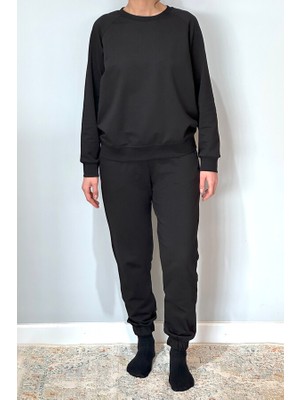 Remsa Kadın Sweatshirt Paçası Lastikli Eşofman Takımı 8006 Siyah
