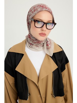 Schaless Sonsuz Aşk - Bej - Efilia Desenli Eşarp - 90X90 cm
