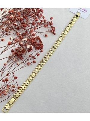 Xuping Xupıng Premium Taşlı Gold Kaplama Örgü Zincir Bileklik
