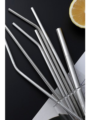 Gampus 5 Adet Çelik Pipet Paslanmaz Çelik Metal Meşrubat Pipeti Seti 5 Parça