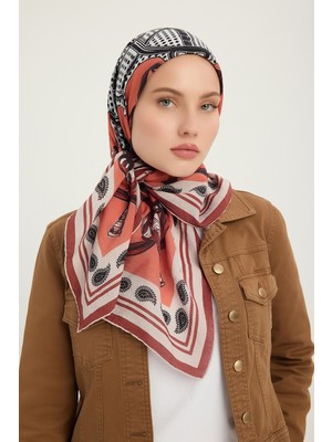 Schaless Süvarinin Arması - Somon - Vierra Desenli Viskon Eşarp - 90X90 cm