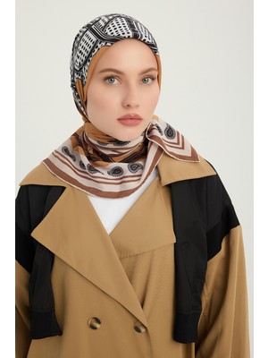 Schaless Süvarinin Arması - Camel - Vierra Desenli Viskon Eşarp - 90X90 cm